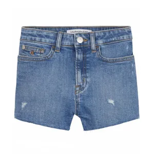 ג'ינס קצר קלווין קליין Girls Relaxed Fit High Rise Distressed Shorts ילדים ונוער