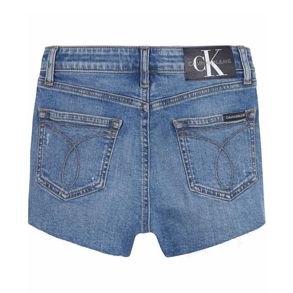 ג'ינס קצר קלווין קליין Girls Relaxed Fit High Rise Distressed Shorts ילדים ונוער