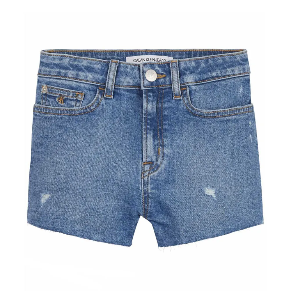 ג'ינס קצר קלווין קליין Girls Relaxed Fit High Rise Distressed Shorts ילדים ונוער