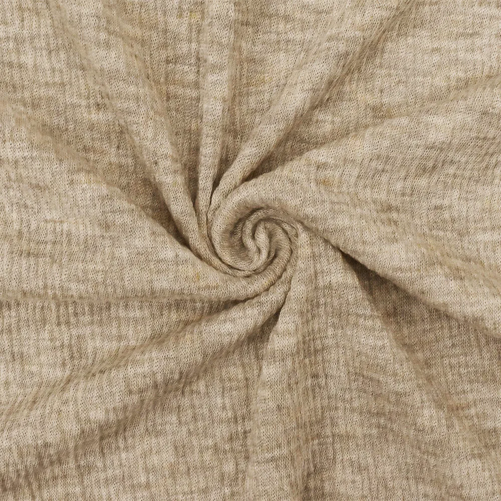 1 1/2 YD PC-Beach Beige-Gray-White Texture Crinkle Stretch Poly Jersey Knit Fabric