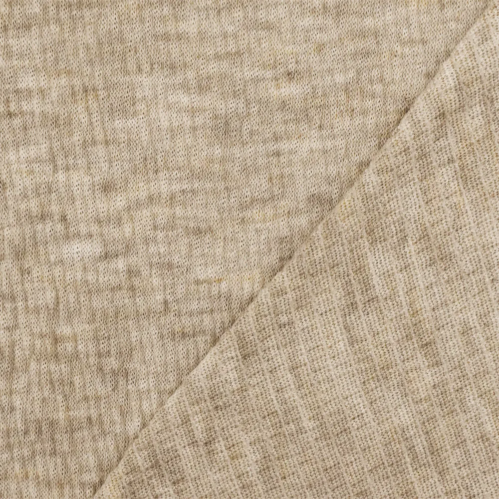 1 1/2 YD PC-Beach Beige-Gray-White Texture Crinkle Stretch Poly Jersey Knit Fabric