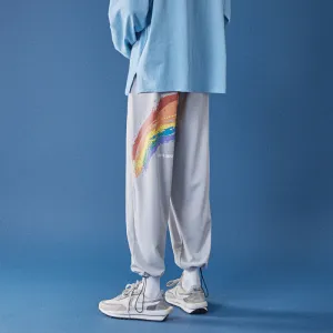 Ankle-Length Men Loose Jogger Sporty Hong Kong INS Trendy Casual Rainbow Printed Pants