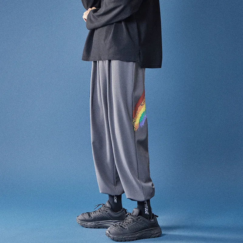 Ankle-Length Men Loose Jogger Sporty Hong Kong INS Trendy Casual Rainbow Printed Pants