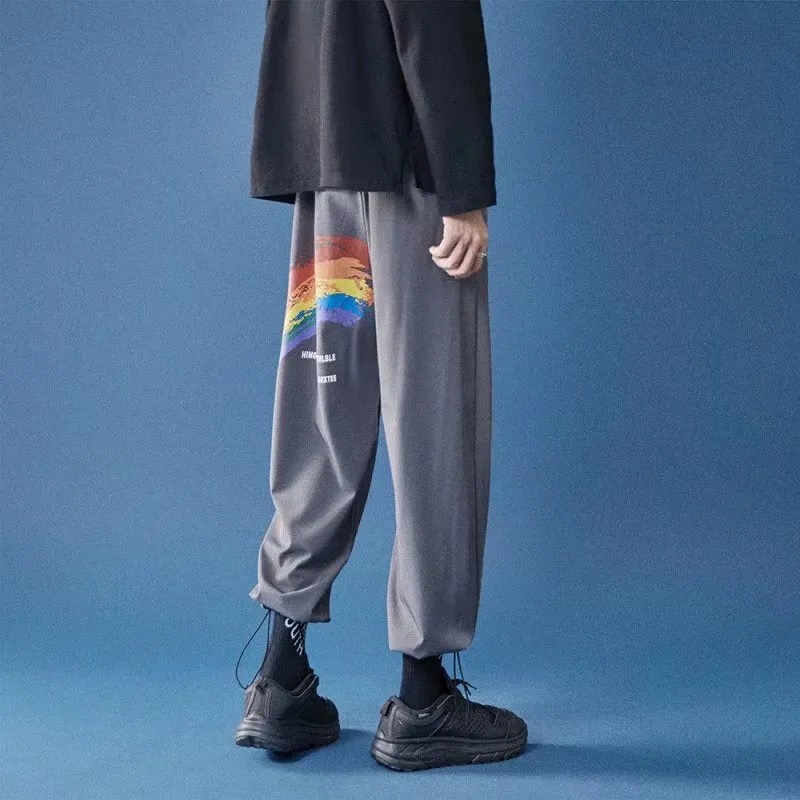 Ankle-Length Men Loose Jogger Sporty Hong Kong INS Trendy Casual Rainbow Printed Pants