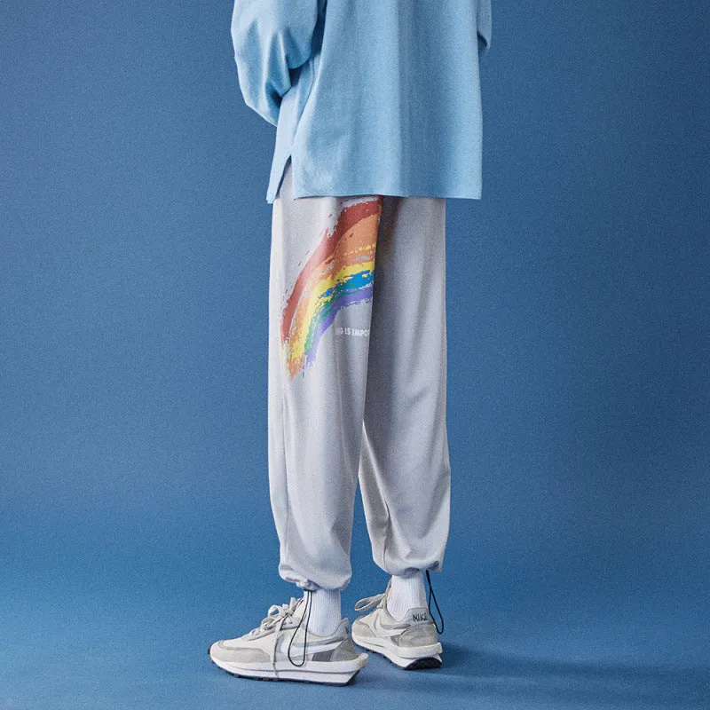 Ankle-Length Men Loose Jogger Sporty Hong Kong INS Trendy Casual Rainbow Printed Pants