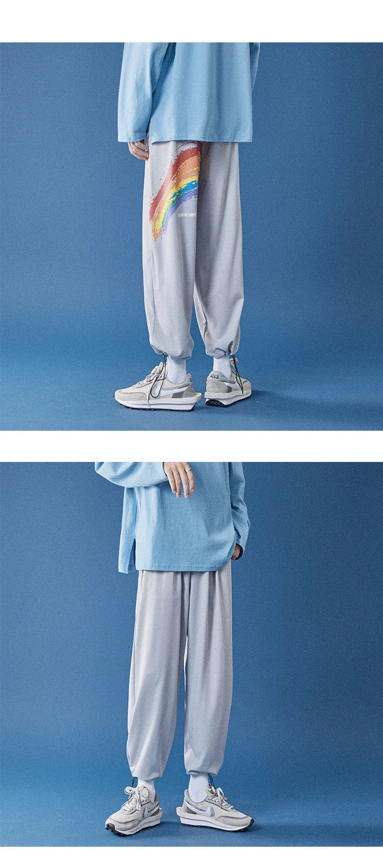 Ankle-Length Men Loose Jogger Sporty Hong Kong INS Trendy Casual Rainbow Printed Pants