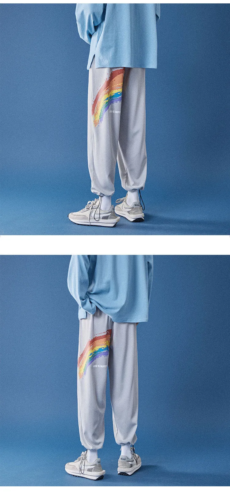 Ankle-Length Men Loose Jogger Sporty Hong Kong INS Trendy Casual Rainbow Printed Pants