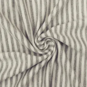Ash Gray-Ivory Stripe Printed Stretch Rayon Baby French Terry Knit Fabric