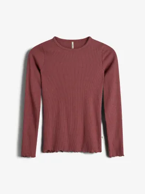 Basic Modal Long Sleeve Rib T-shirt - Kids - Dark Rose