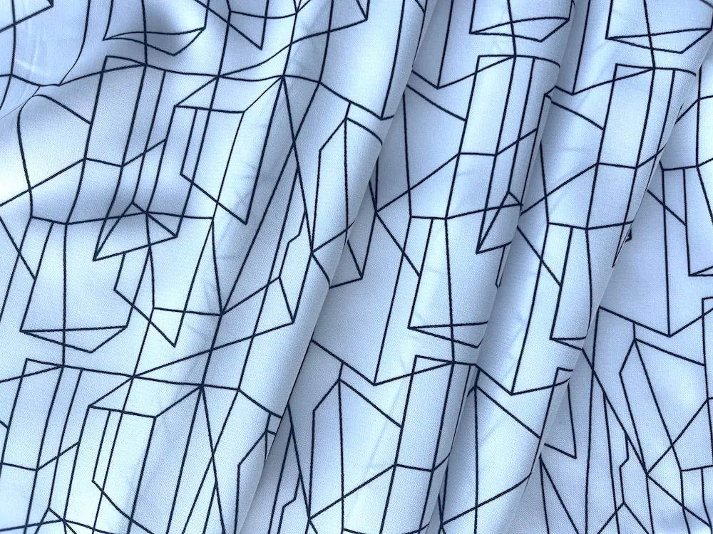 Black & White Geometric Montage Polyester Crepe De Chine