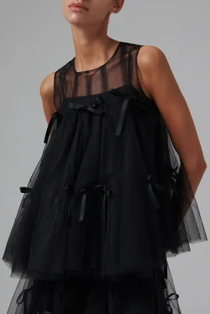 Black Bowknot Tulle Top