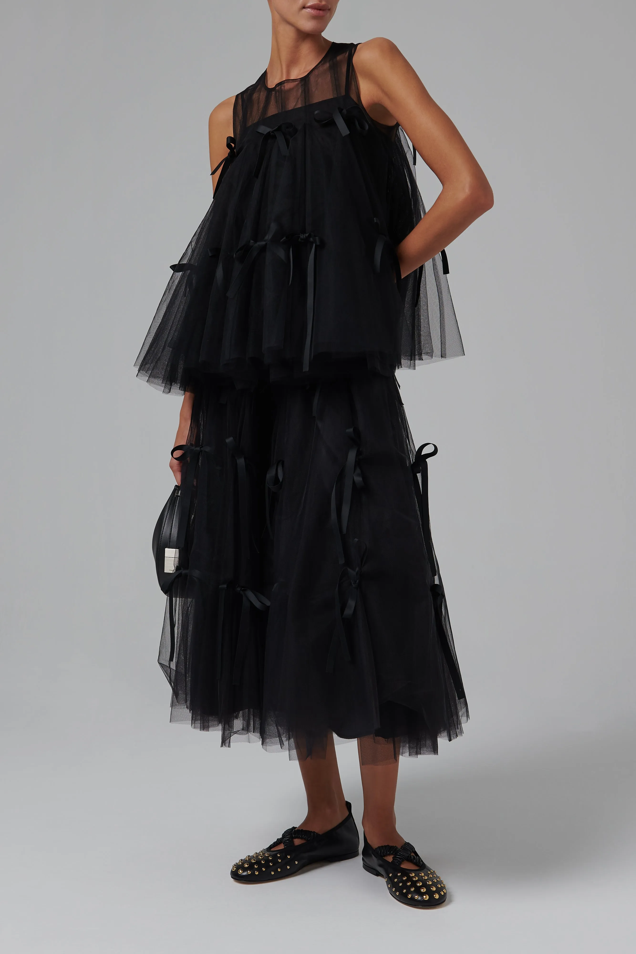 Black Bowknot Tulle Top