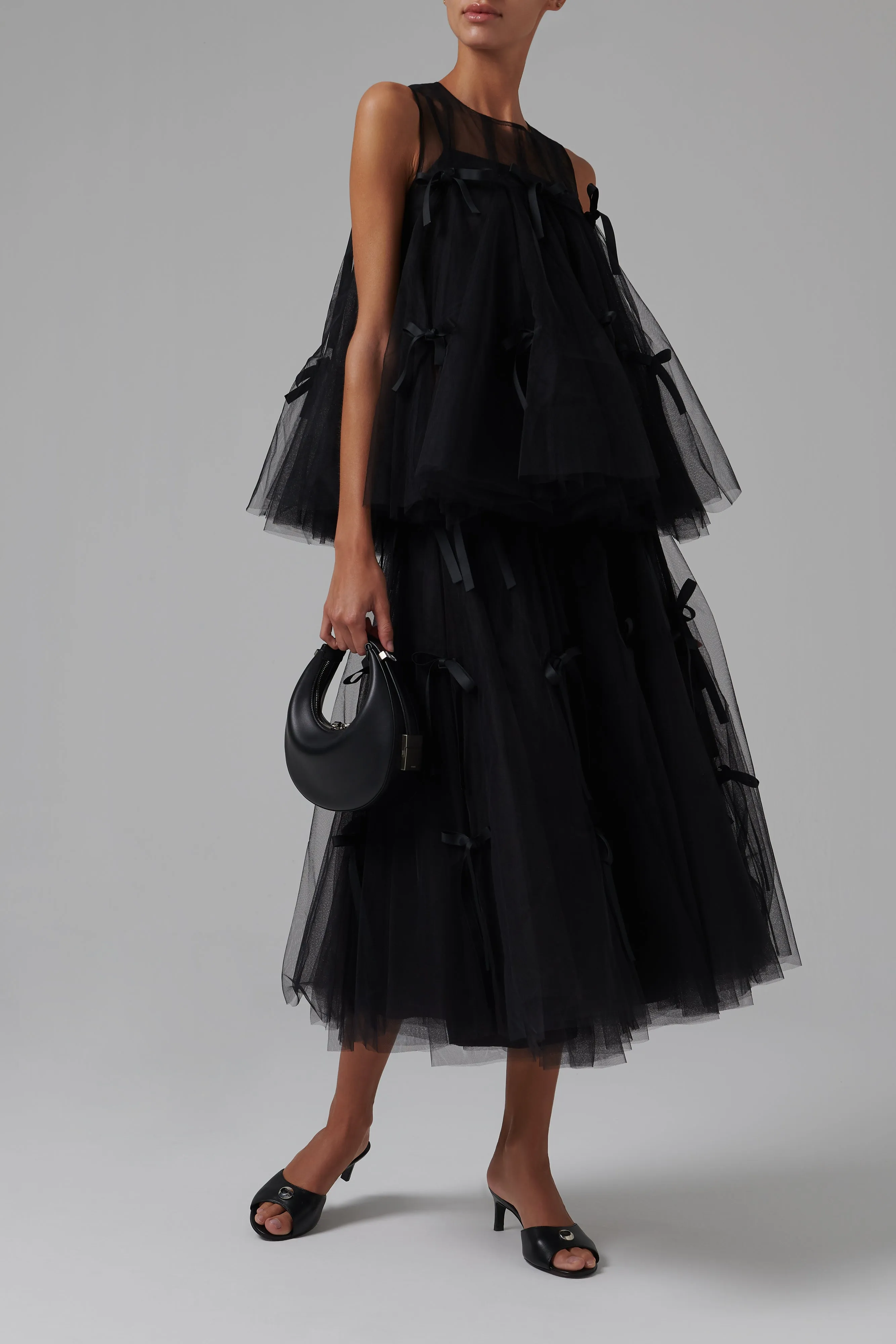 Black Bowknot Tulle Top