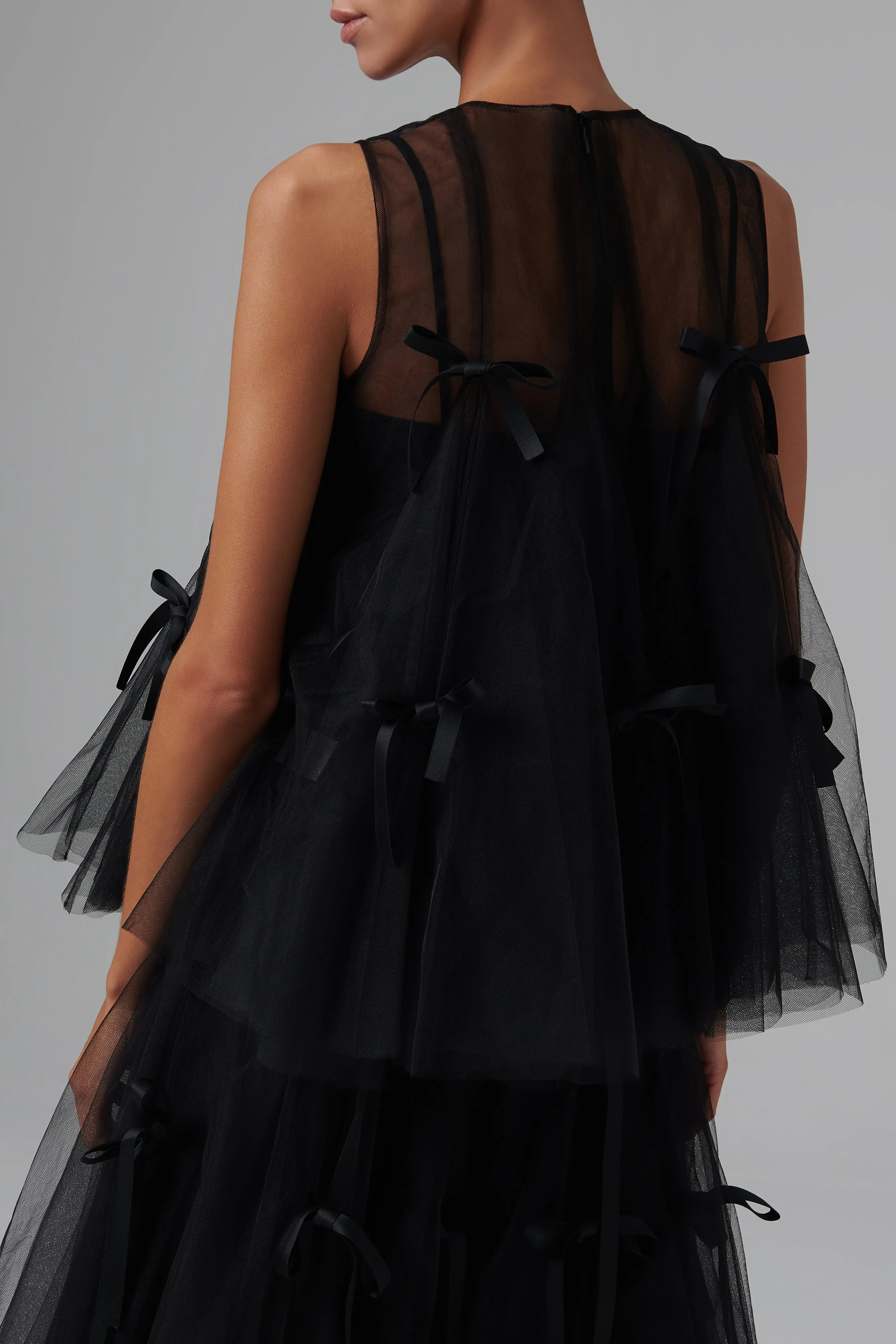 Black Bowknot Tulle Top