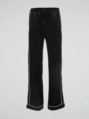 Black Contrast Lining Flared Pants