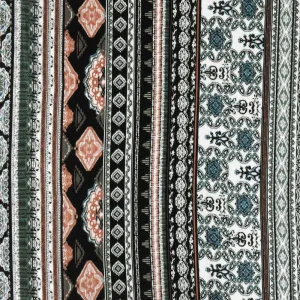 Black-Green-Multi Moroccan Stripe Printed Rayon Stretch Jersey Knit Fabric