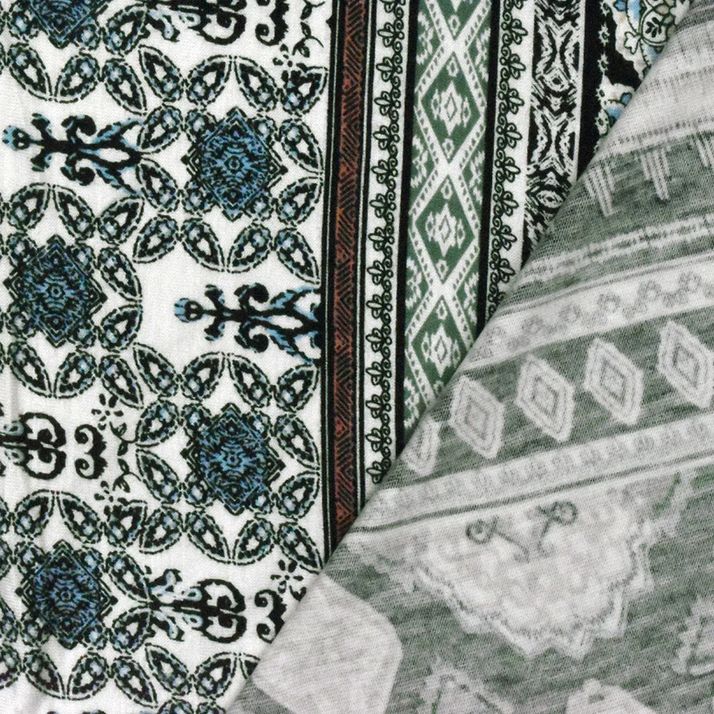 Black-Green-Multi Moroccan Stripe Printed Rayon Stretch Jersey Knit Fabric
