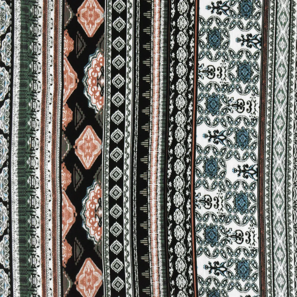 Black-Green-Multi Moroccan Stripe Printed Rayon Stretch Jersey Knit Fabric