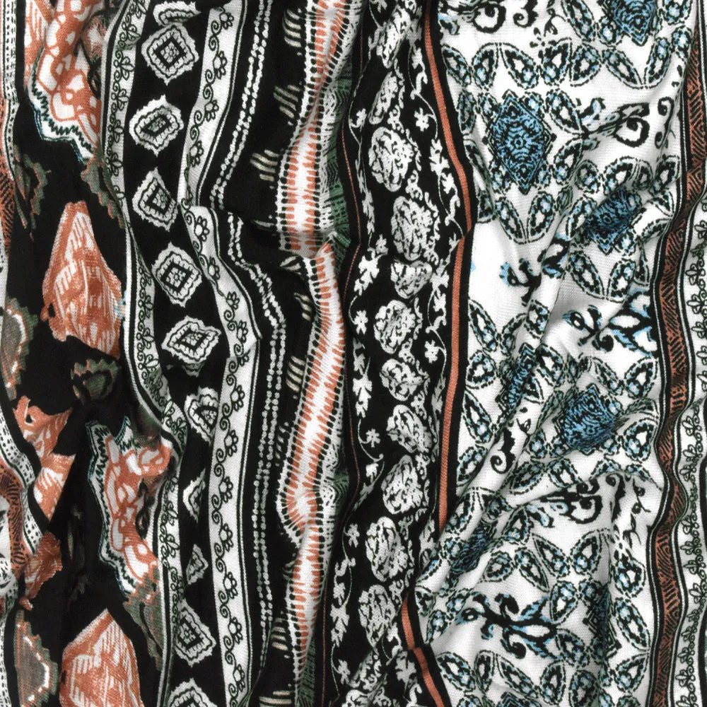 Black-Green-Multi Moroccan Stripe Printed Rayon Stretch Jersey Knit Fabric