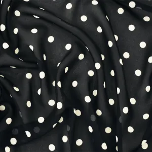 Black-White Polka Dots Printed Poly Chiffon Woven Fabric
