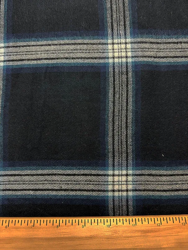 Blue Multi Plaid Single Sided Flannel Shirting Fabric