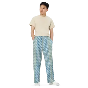 Blue Yellow Wide Leg Pants with Peacock Vibe