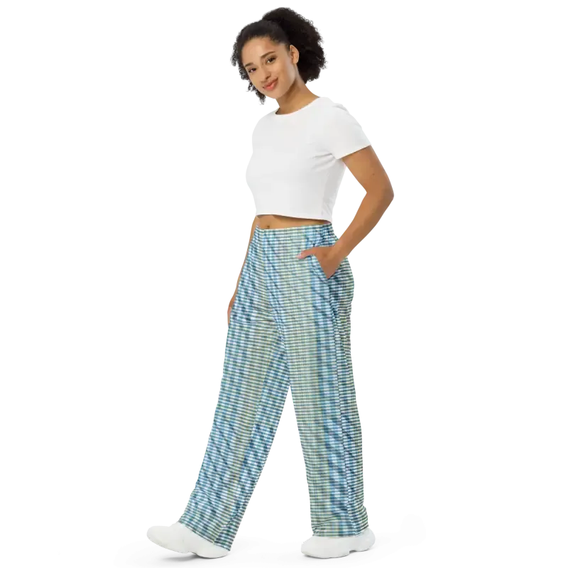 Blue Yellow Wide Leg Pants with Peacock Vibe