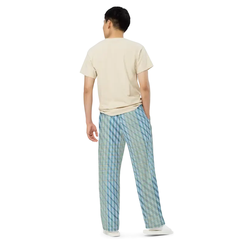 Blue Yellow Wide Leg Pants with Peacock Vibe