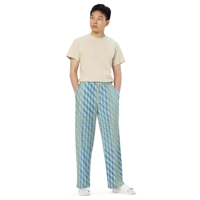 Blue Yellow Wide Leg Pants with Peacock Vibe