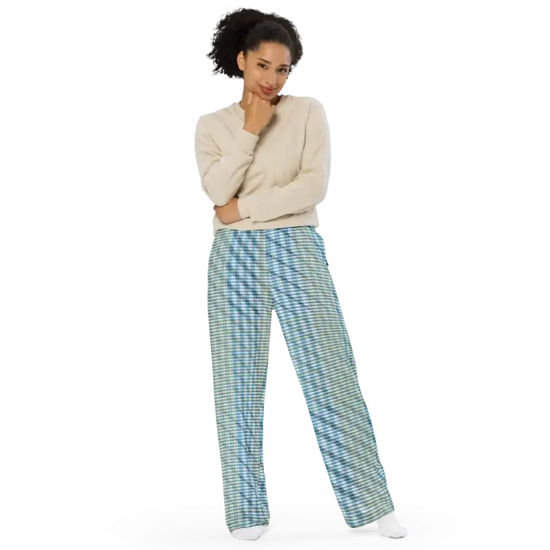 Blue Yellow Wide Leg Pants with Peacock Vibe