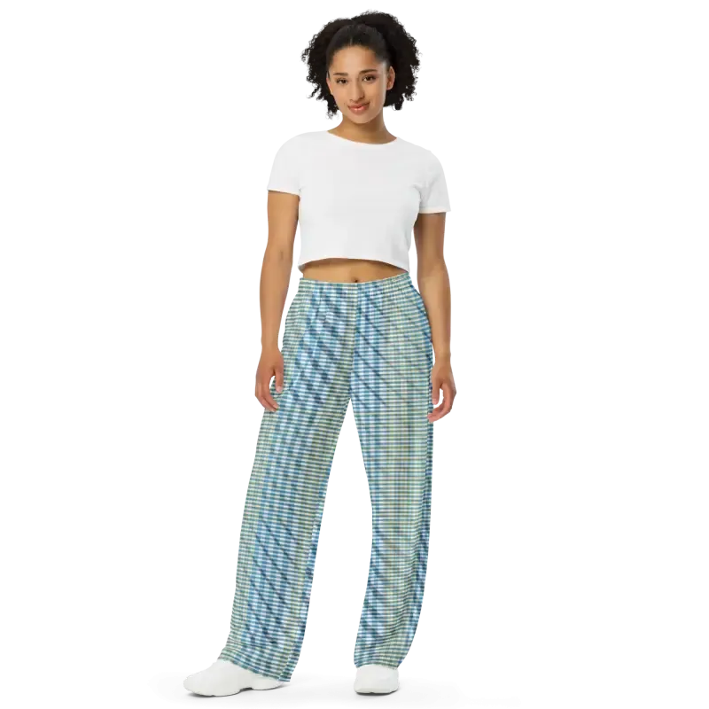 Blue Yellow Wide Leg Pants with Peacock Vibe