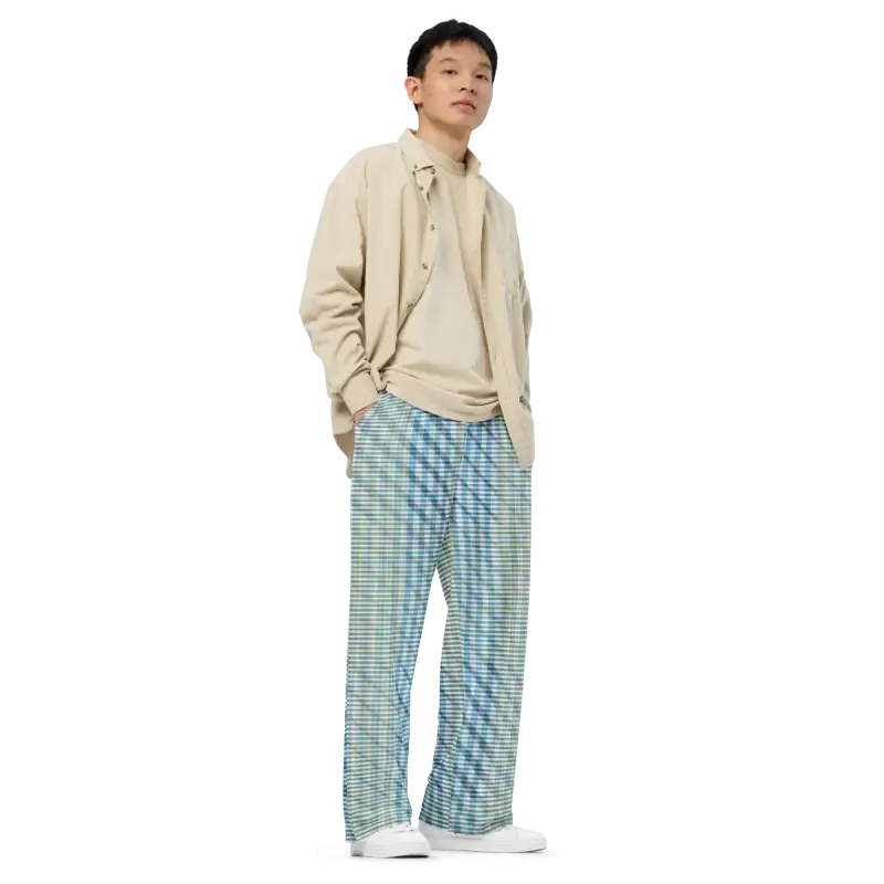 Blue Yellow Wide Leg Pants with Peacock Vibe