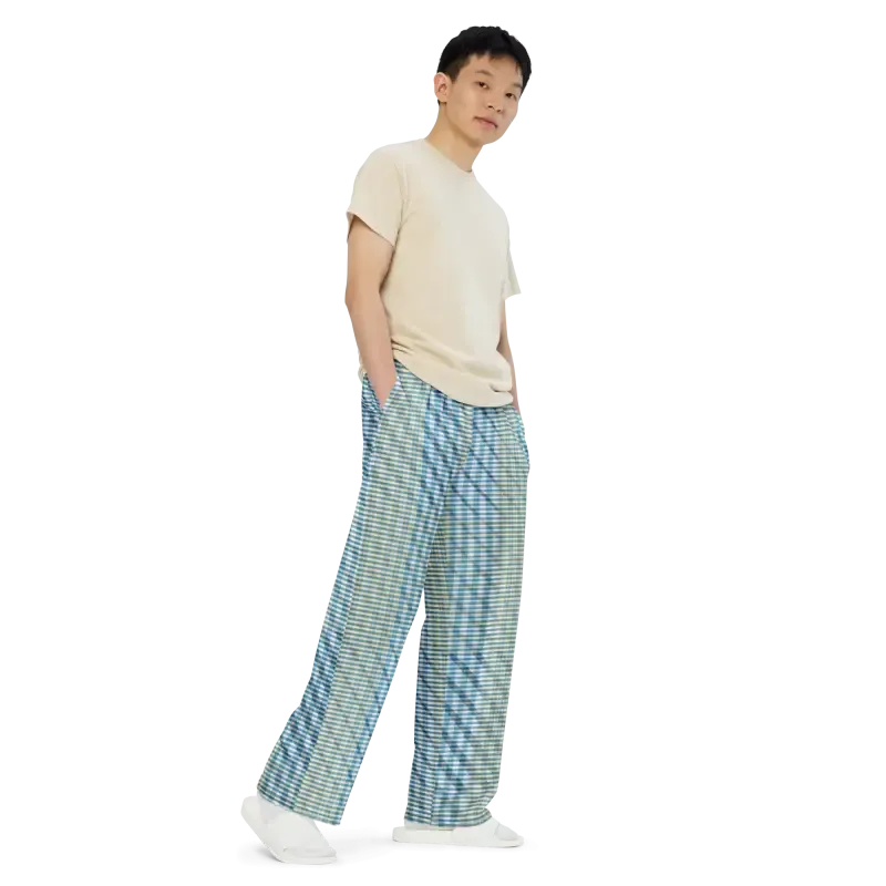 Blue Yellow Wide Leg Pants with Peacock Vibe