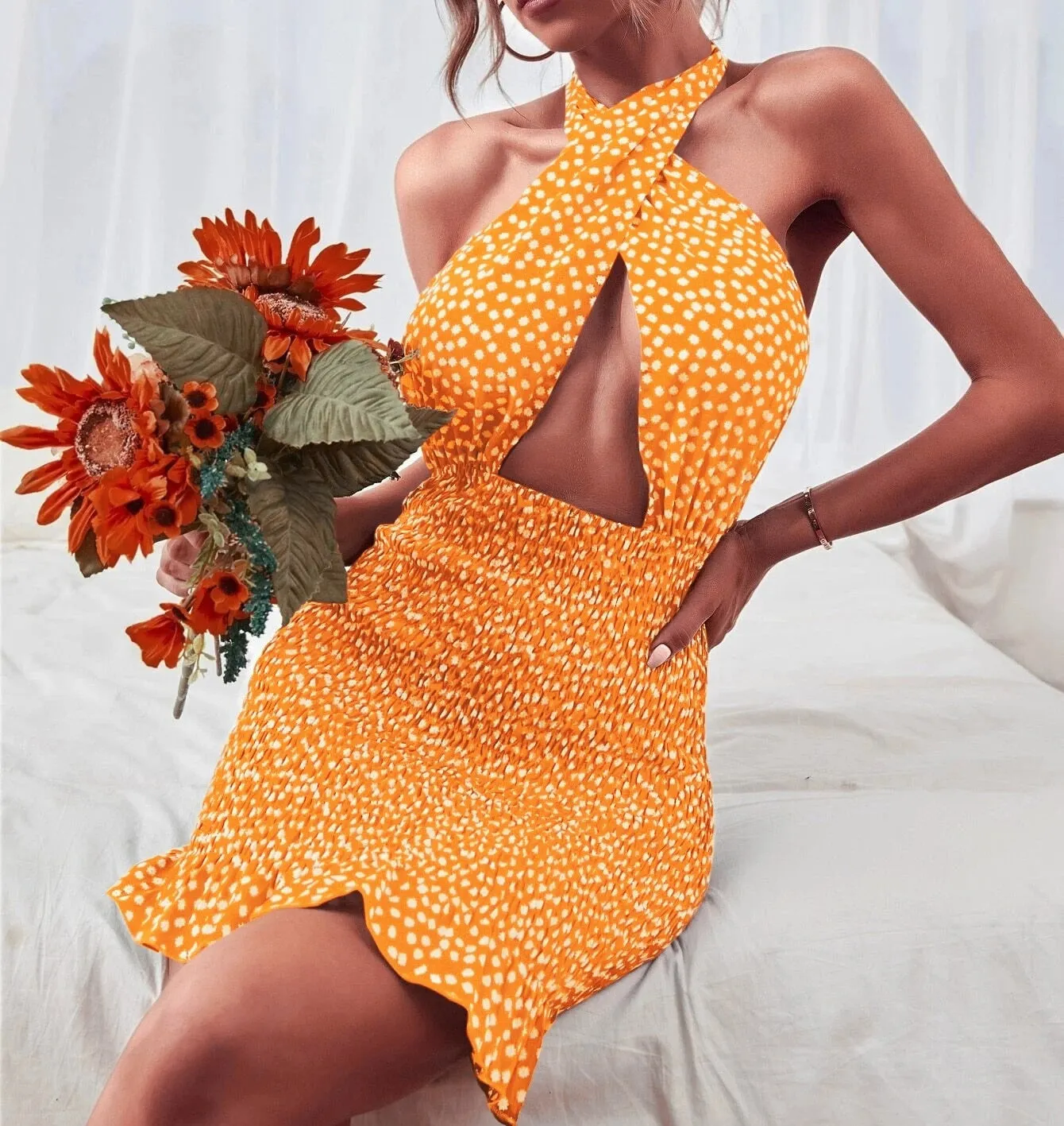 Boho Chic Backless Tie Up Short Dress