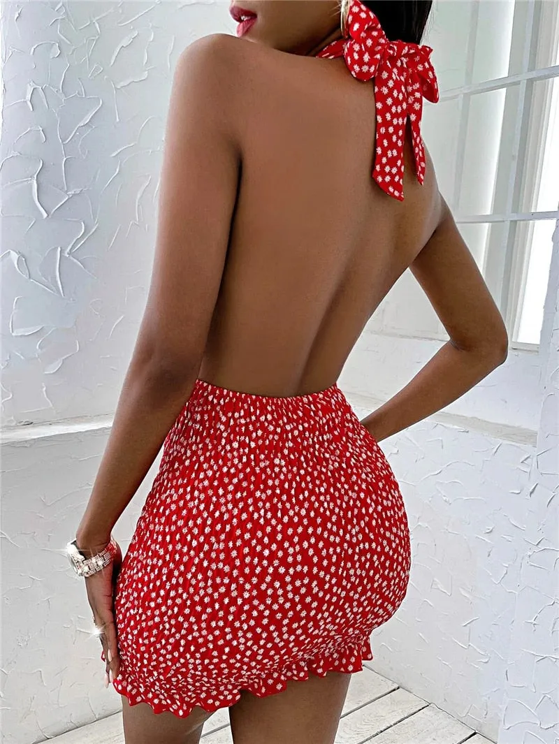 Boho Chic Backless Tie Up Short Dress