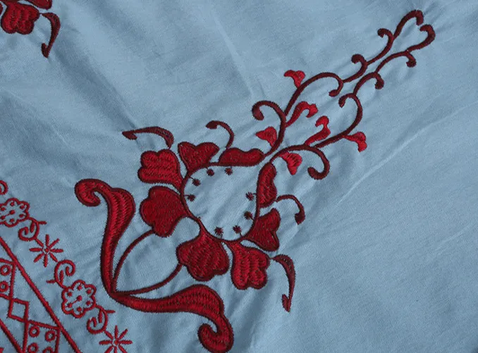 Boho Chic Blue & Red Embroidered Dress