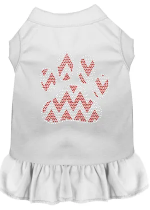 Candy Cane Chevron Paw Rhinestone Dog Dress White Xl (16)