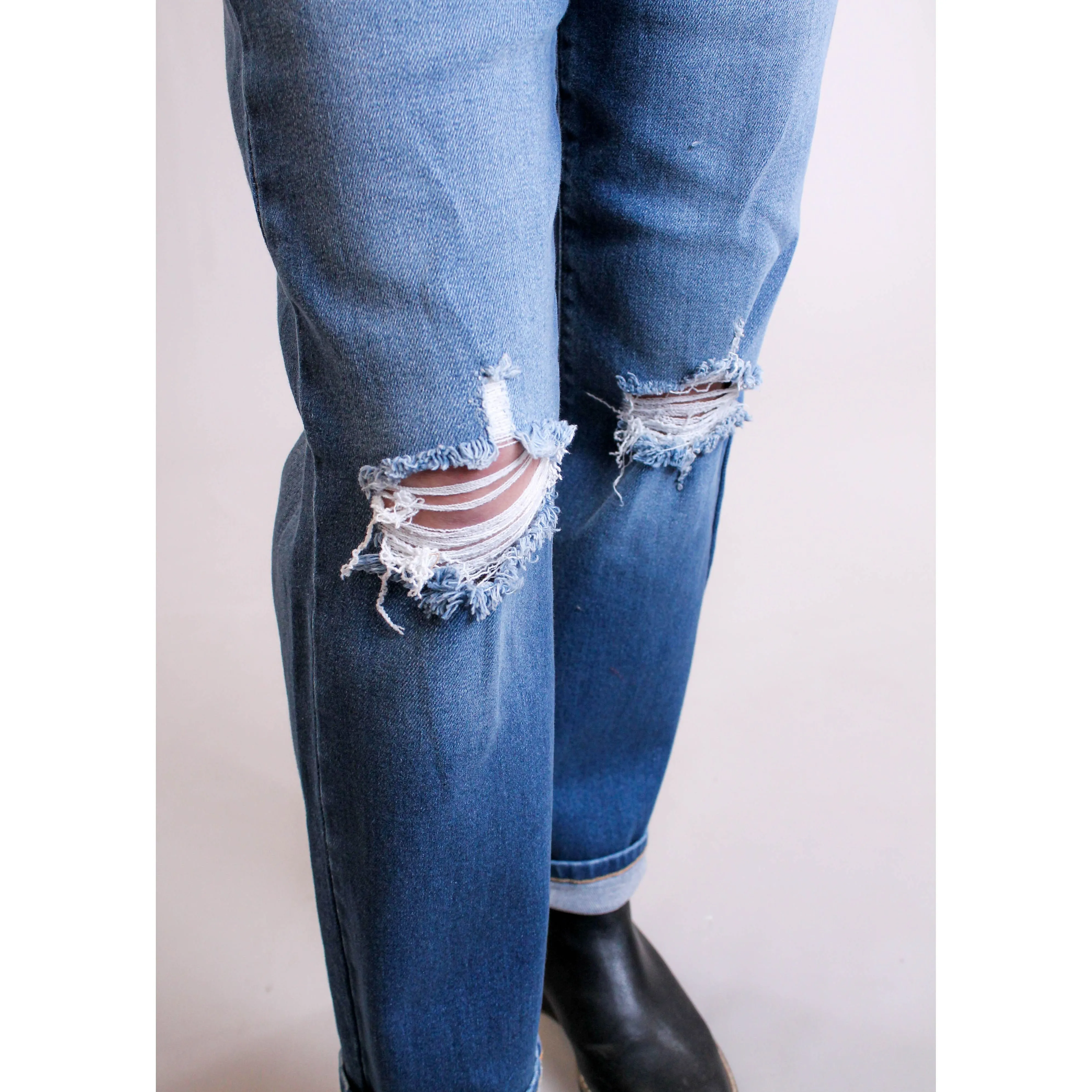 Cello High Rise Straight Leg Distressed Jeans