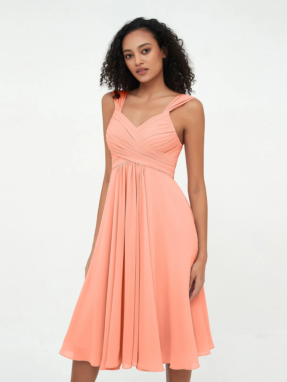 Chiffon Empire Short Dresses with Pockets-Sunset