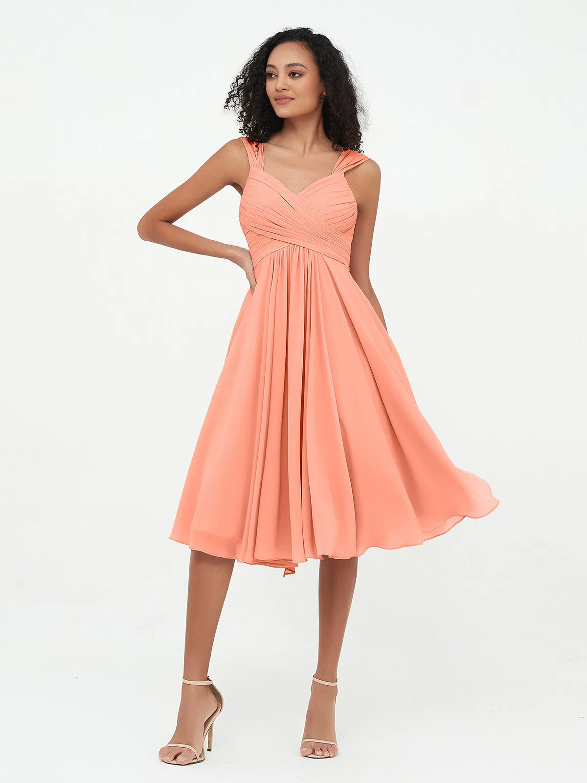 Chiffon Empire Short Dresses with Pockets-Sunset