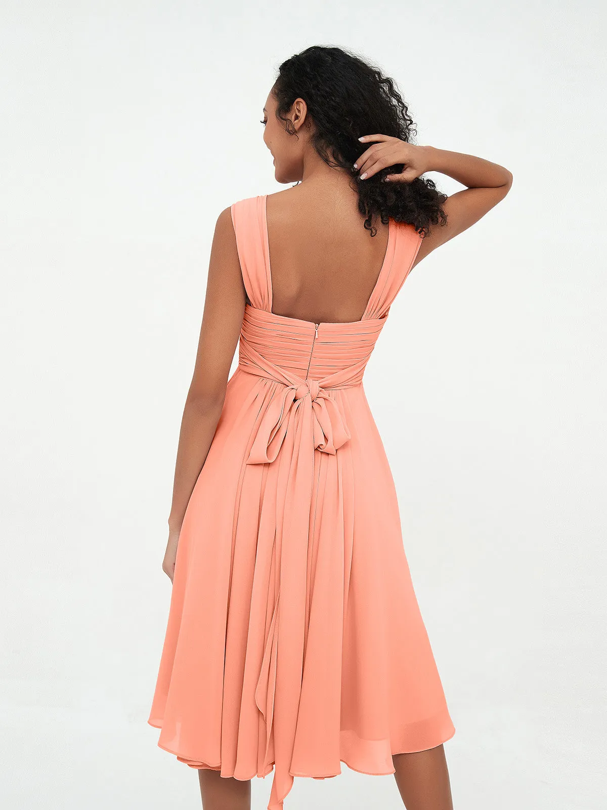Chiffon Empire Short Dresses with Pockets-Sunset