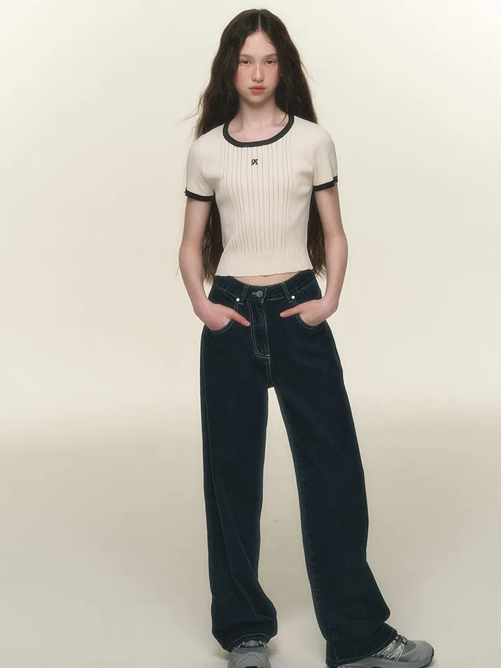 Cropped Feminine Bi-Color Summer-Knit