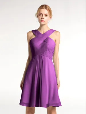 Cross Front Empire Waist Short Bridesmaid Dress Grape Plus Size
