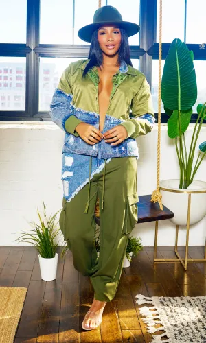 Denim Olive Mix Utility Set - Green