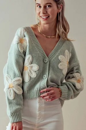 DROP SHOULDER DAISY RIB KNIT CARDIGAN