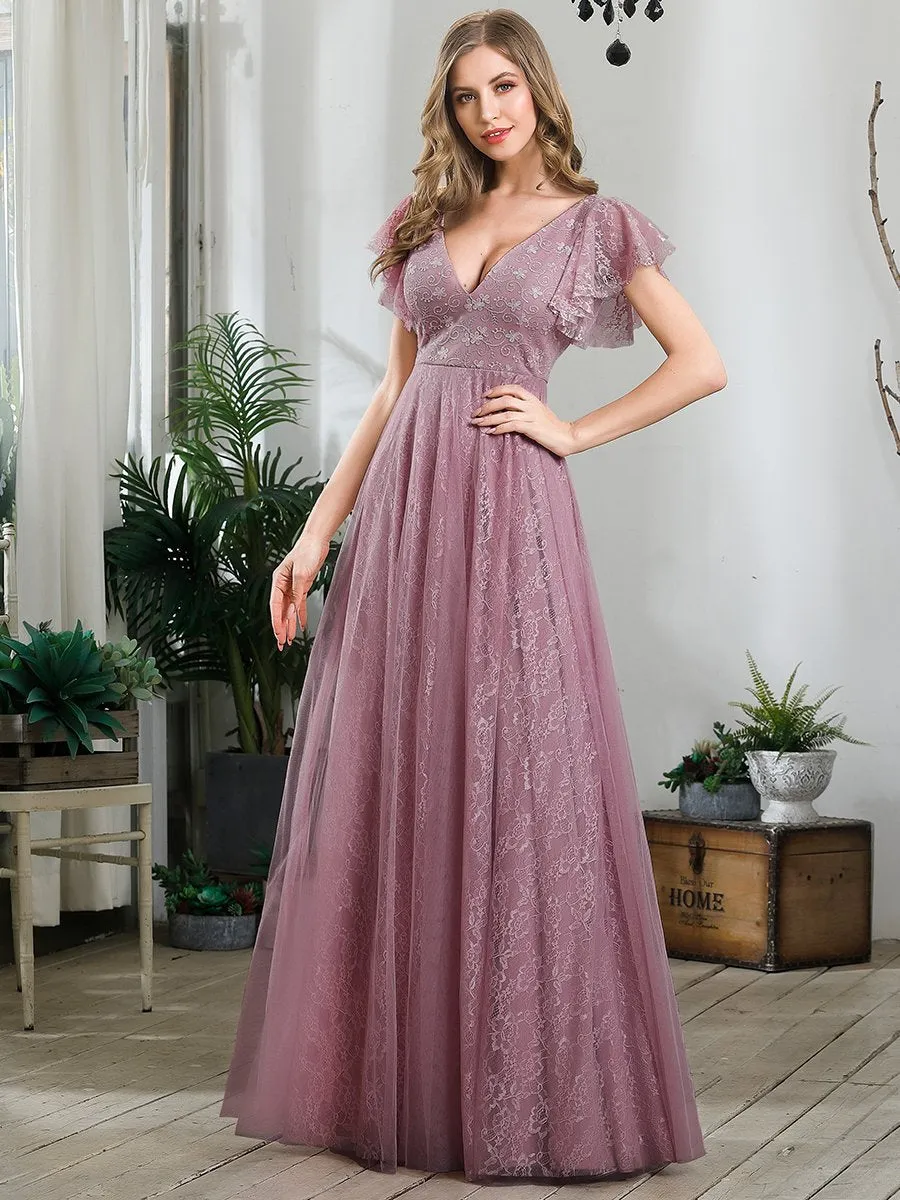 Ever-Pretty Double V-Neck Floor Length Wedding Dresses with Short Sleeve EP00857