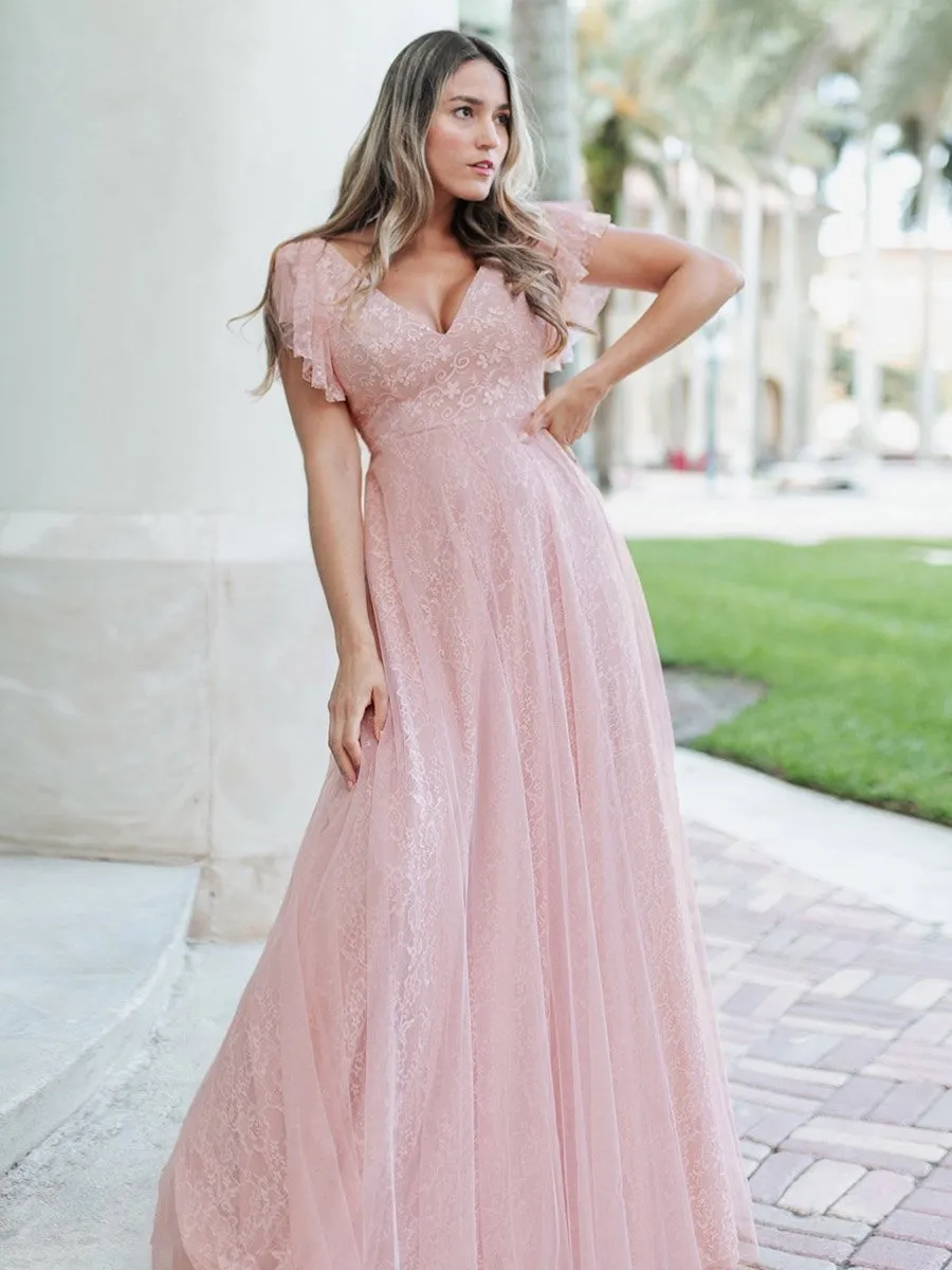 Ever-Pretty Double V-Neck Floor Length Wedding Dresses with Short Sleeve EP00857