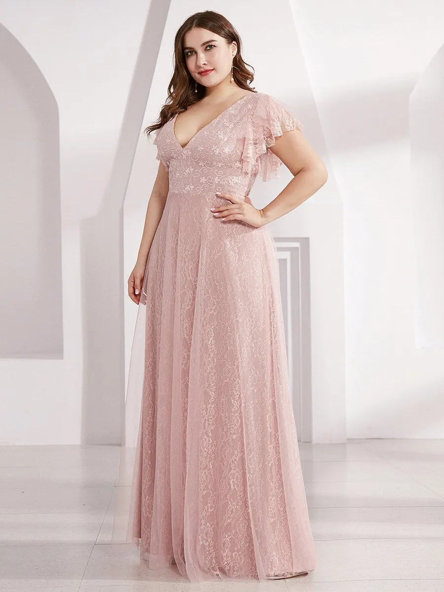 Ever-Pretty Double V-Neck Floor Length Wedding Dresses with Short Sleeve EP00857