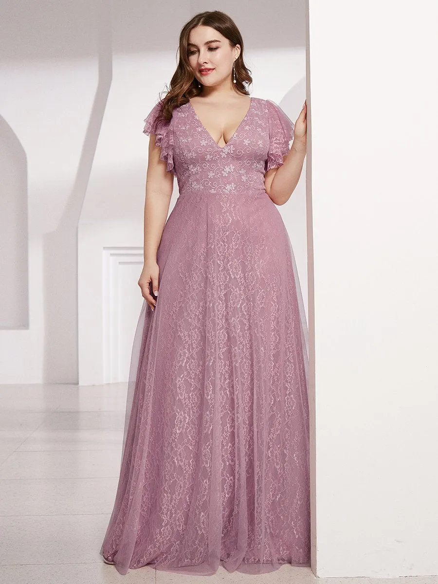 Ever-Pretty Double V-Neck Floor Length Wedding Dresses with Short Sleeve EP00857
