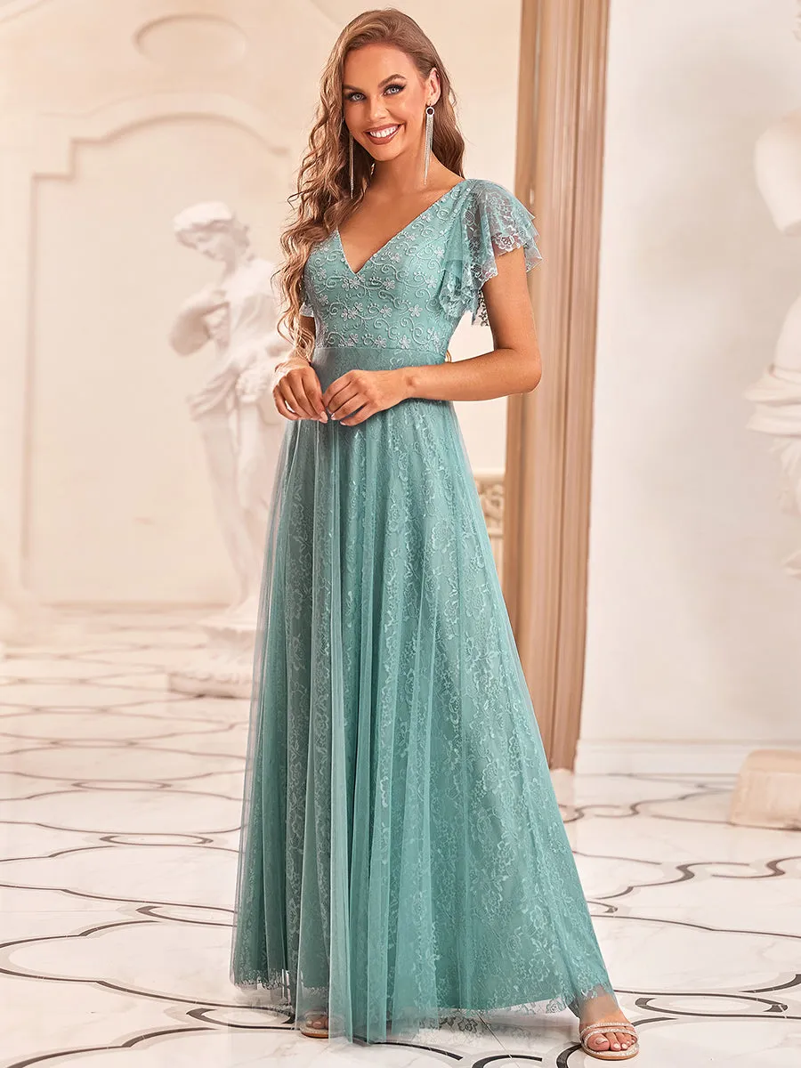Ever-Pretty Double V-Neck Floor Length Wedding Dresses with Short Sleeve EP00857
